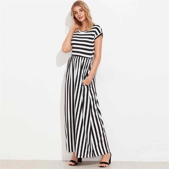 ‼️Sale‼️Black and White Striped Maxi Dress - Picture 3 of 5